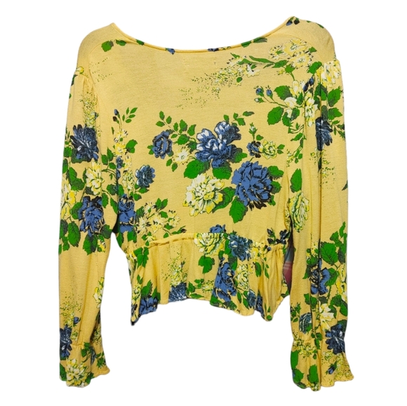 Urban Outfitters Yellow Blue Blossom Marigold Crop Top Women's Size Large L - Picture 6 of 11